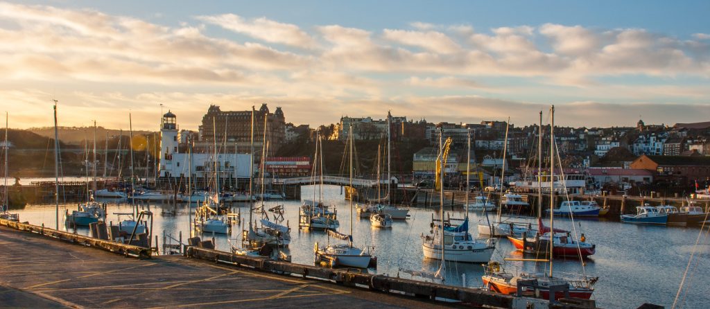 The setting, winter's sunshine lights up the boats in Scarborough harbour - drawing to a close a beautiful, crisp January day.