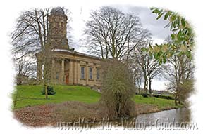 Aire Valley Canal Walk. Picture of Saltaire Methodist Church across the Leeds Liverpool Canal at Saltaire